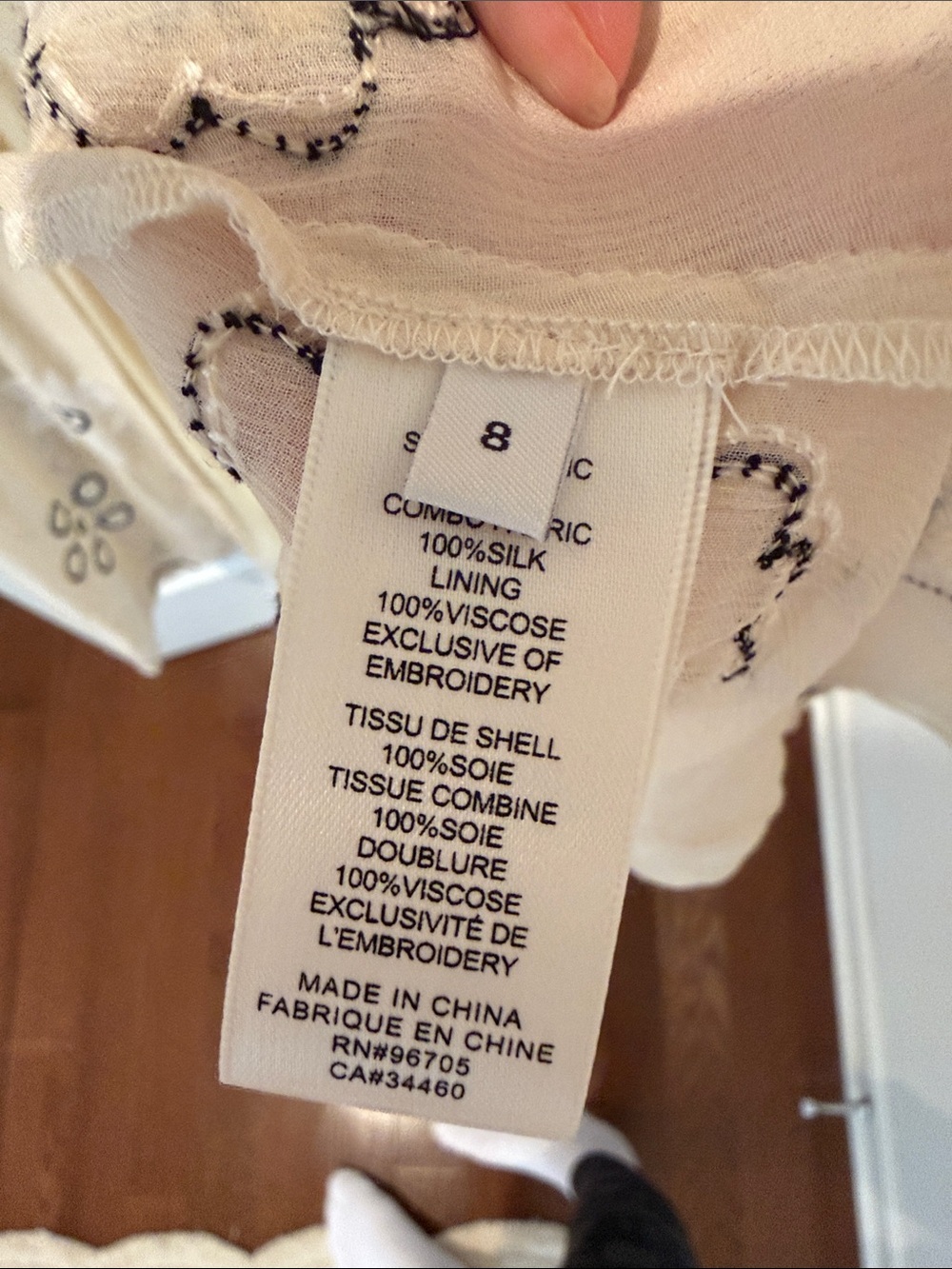 Rebecca Taylor Cream Maxi Dress with Black Floral Embroidery and Bows - Picture 7 of 7